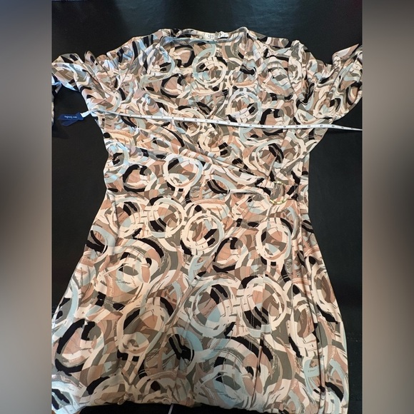 Kasper Dress Womens Large Blue Moc Wrap V-Neck Seaglass Gold Waist size XL - Picture 12 of 15